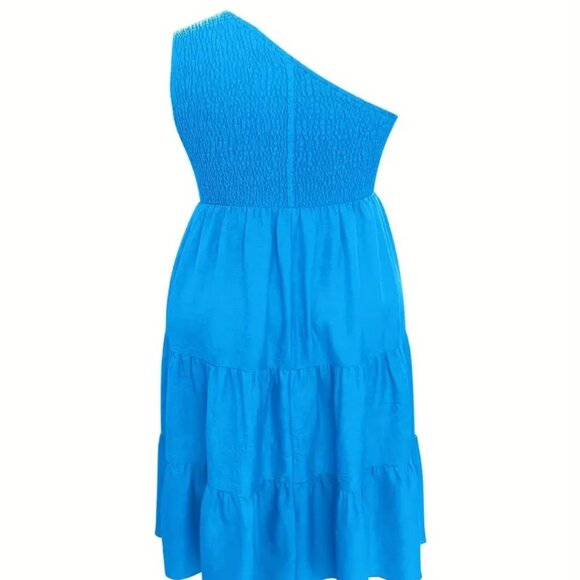 Women's Plus Size Elegant One Shoulder Blue Vacation Summer Swing Dress 18W - Picture 4 of 8